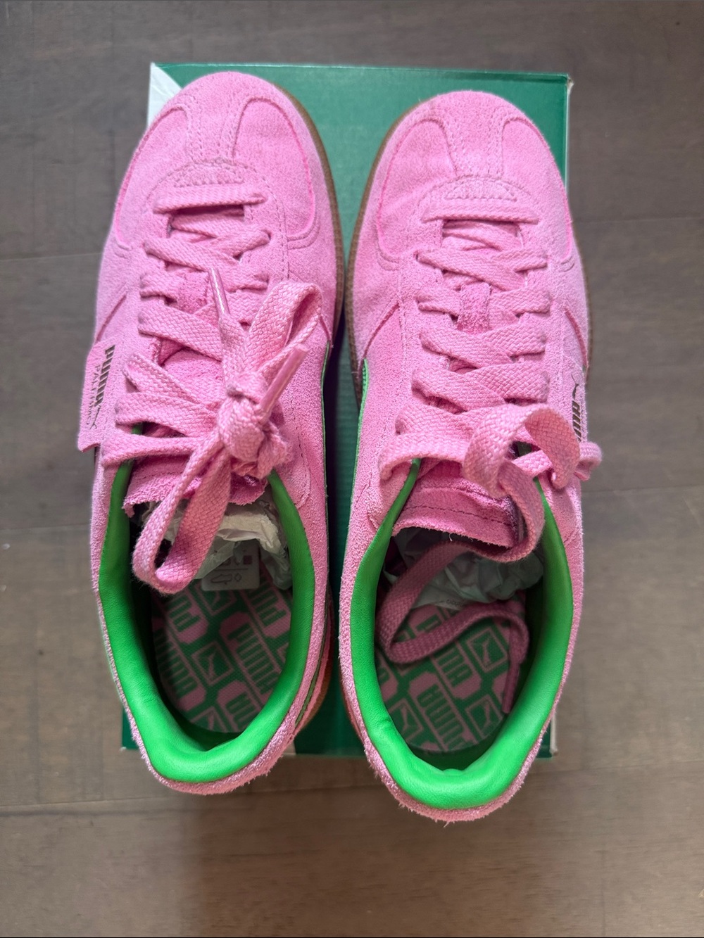 Puma Pink Suede Athletic Shoes with Green Lining